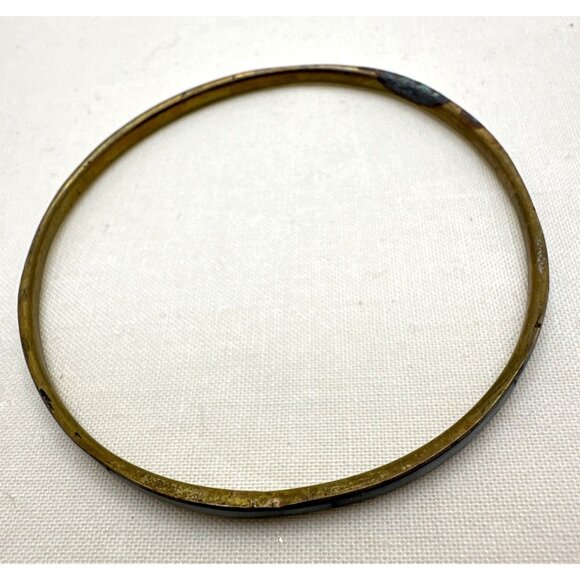 Vintage Boho Chic Mother Of Pearl Inlay Bangle Bracelet Iridescent Minimalist - Picture 6 of 7